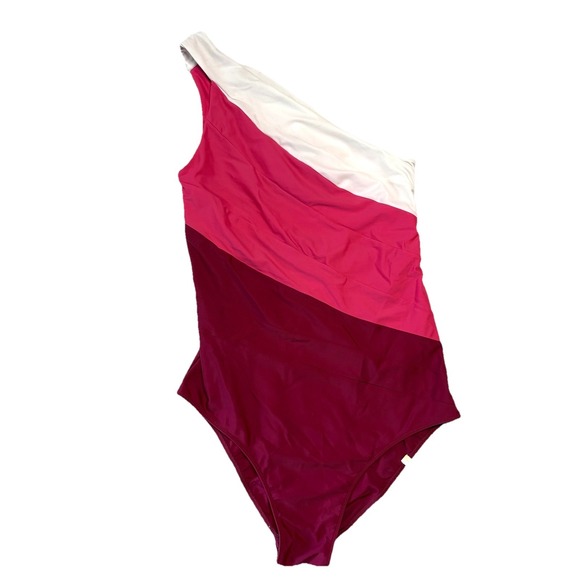 Summersalt The Sidestroke One Piece Swimsuit Size 14 Pink Red White One Shoulder - Picture 1 of 12